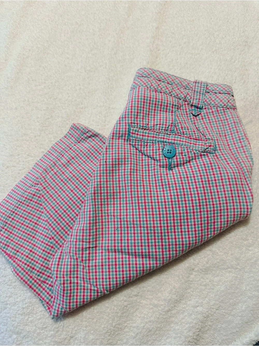 The Children's Place Pink and Green Checked Flat Front Shorts